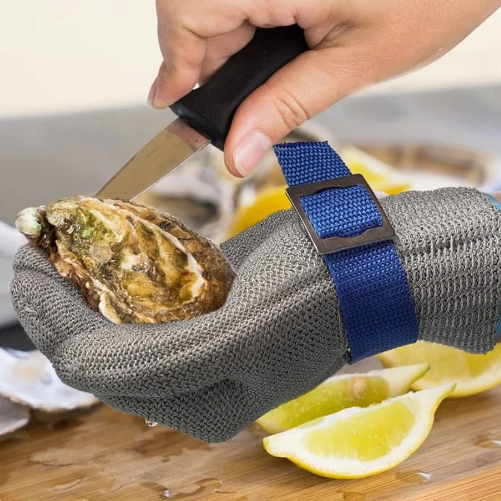 Stainless Steel Cut-Resistant Glove with Blue Strap